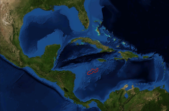  Mapa do Banco das Caraíbas, Serranilla Bank é feito em vermelho