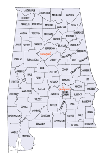 De vigtigste billeder  Alabama amter (klikbart kort)     