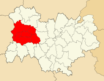 奥弗涅-罗讷-阿尔卑斯大区的普伊-德-多姆区，红色字体的区划。