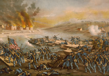 Het leger van de Potomac steekt de Rappahannock rivier over...  