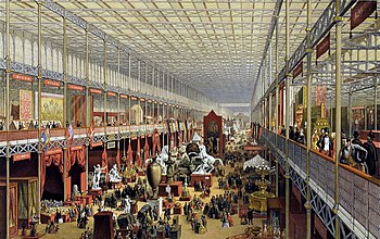 De Grote Tentoonstelling in Londen. Vanaf de 18e eeuw was het Verenigd Koninkrijk het eerste land ter wereld dat industrialiseerde.  