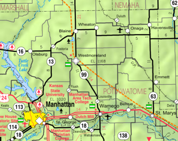 Mapa okresu Pottawatomie od KDOT z roku 2005 (legenda mapy)  