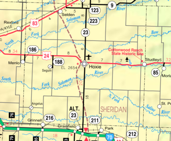 Mapa okresu Sheridan od KDOT z roku 2005 (legenda mapy)  