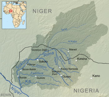Χάρτης της λεκάνης απορροής του ποταμού Sokoto