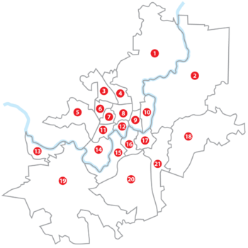Mappa degli sambuchi di Vilnius. I numeri sulla mappa corrispondono ai numeri nella lista