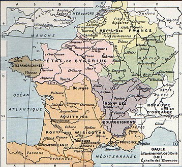 Gallië, of het Frankische Rijk, gesticht in 481 AD, door Clovis l.  