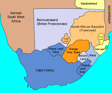 Etelä-Afrikan poliittinen kartta vuonna 1885  