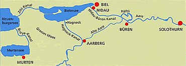 Old Aare and guidance of the Aare through Lake Biel since 1878