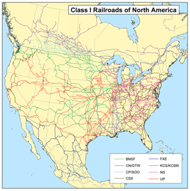 Spoorwegen van klasse I in Noord-Amerika in 2006  