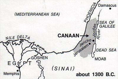 Approximate extent of the land designated as Canaan/Kinaḫḫu around 1300 BC.