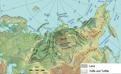 Протяженность Сибирских ловушек. (Карта на немецком языке)