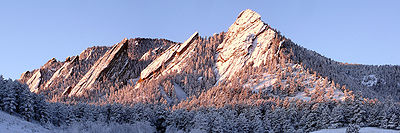 Boulder's beroemde rotsformaties, de Flatirons.