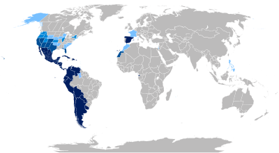 Spanish as a national language Unofficially, spoken by 25 % of the population Unofficially, spoken of 10-20% of the population. Unofficially, spoken of 5-9 % of the population Spanish-based creole languages