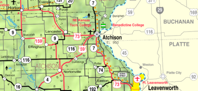 Atchisonin piirikunnan KDOT-kartta vuodelta 2005 (kartan selitys).  