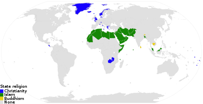 Landen met staatsgodsdiensten:      Christendom Islam Boeddhisme  