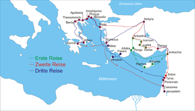 Missionary journeys of Paul (modern map)