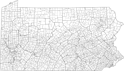 The map shows the municipal division of Pennsylvania