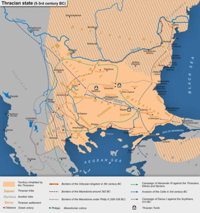 Thracian territories in the 5th to 3rd centuries BC.