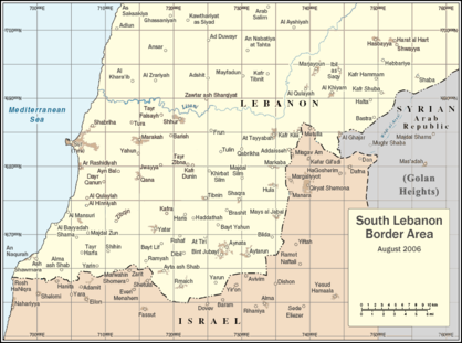 UN map of southern Lebanon as of August 2006.