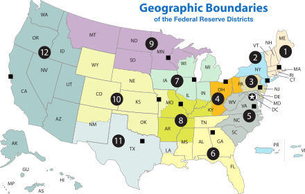 Banking districts of the individual Federal Reserve banks