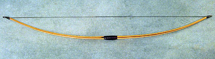 Longbow, 45 English pounds draw weight at standard draw length, equivalent to 200 N draw force.