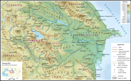 Topography of Azerbaijan and neighboring Armenia