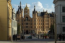 Schwerin Castle, seat of the state parliament of Mecklenburg-Western Pomerania, seen from the Old Town