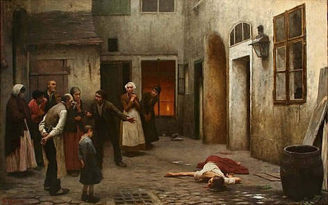 Vražda v domě je obraz Jakuba Schikanedera z roku 1890.