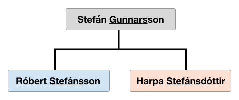 Het IJslandse patroniem systeem voor naamgeving.