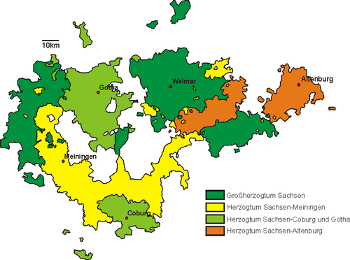 De ernestinska hertigdömena i Thüringen efter 1825  