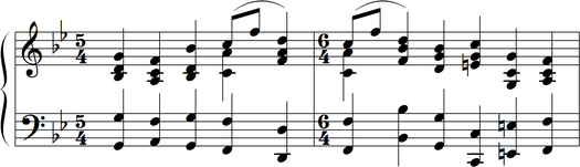 Los compases 3 y 4 del movimiento de apertura, "Promenade".