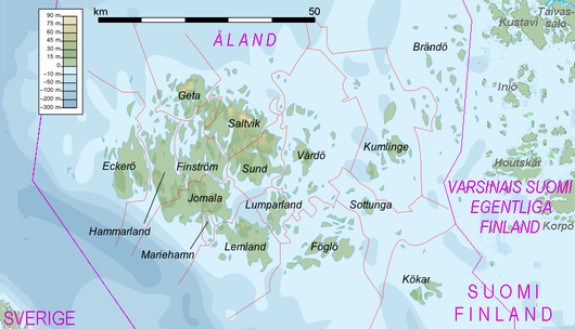 Municipalities in the Åland Islands; the archipelago consists of 6757 islands, 60 of which are inhabited.