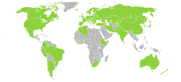 Landen die hebben deelgenomen aan de Olympische Winterspelen van 2010 (in groen).