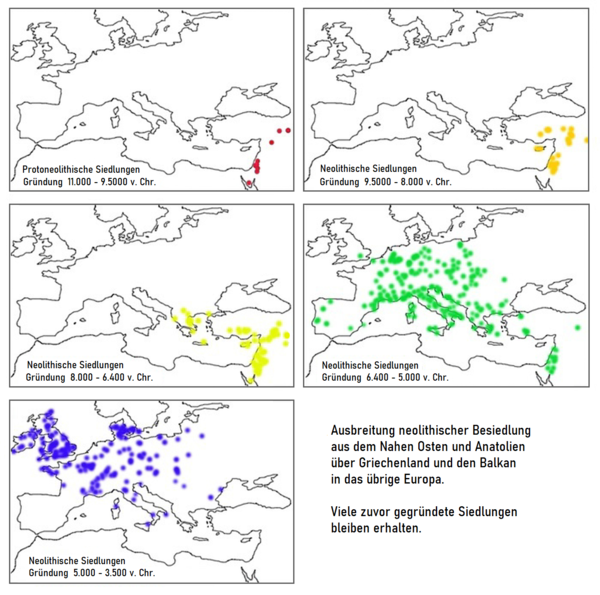 The spread of Neolithic cultures from the south-eastern Mediterranean to north-eastern Europe. 11,000 to 9500 B.C. (Younger Dryas Period) 9500 to 8000 BC (Preboreal to Boreal) 8000 to 6400 BC (Boreal to Atlantic) 6400 to 5000 BC (Atlantic period) 5000 to 3500 BC (Atlantic to Subboreal)