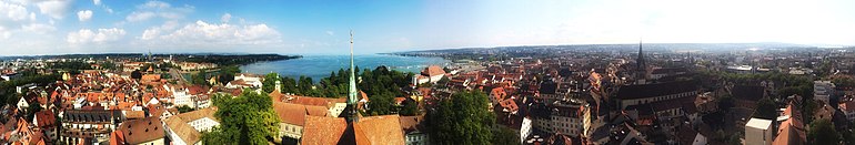 Panorama of Lake Constance from the steeple of Constance Cathedral