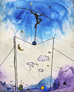 Adi Holzer: Lebenslauf (1997). The artist graphically translates the course of life as a balanced tightrope act.