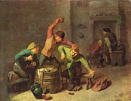 Peasants ' brawl playing cards (painting by Adriaen Brouwer, 17th century)