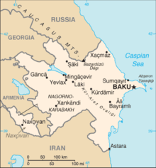 Exempel på en karta över Azerbajdzjan med icke sammanhängande regioner  