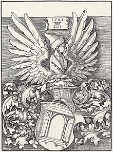 Dürerův vlastní dřevoryt jeho erbu