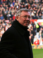 Sir Alex Ferguson auf dem Heimspielplatz Old Trafford von Manchester United