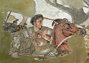 Aleksanterin mosaiikki Faunin talosta Pompeijissa, nyt Napolin arkeologisessa kansallismuseossa.  