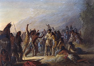Attack av Crow-indianer (Alfred Jacob Miller, mellan 1858 och 1860).  
