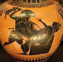 Neoptolemos kills Priam; Attic black-figure amphora, c. 520/510 BC; Louvre, Paris.