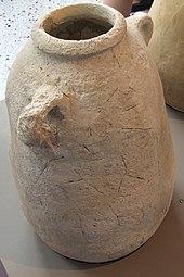 Ancient Roman amphora for the transport of alum from the Lipari Islands north of Sicily. Alums were used for tanning animal skins and dyeing wool, find site Bliesbruck (Pompeii exhibition 2007).