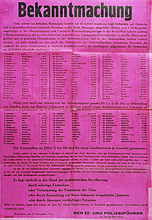 Executions and list of hostages with request to report suspects (denunciation), 1943