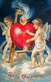 Um cartão do Dia dos Namorados para 14 de fevereiro no início dos anos 1900.