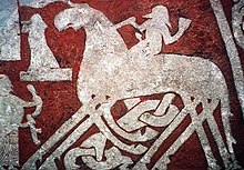 Odin rijdend op Sleipnir (beeldsteen uit Ardre, 8e eeuw).  