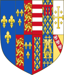 Het wapen van Margaretha van Anjou als koningin van Engeland.  