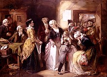 De koninklijke familie wordt gearresteerd in Varennes. Louis en Marie Antoinette zitten in het midden.  