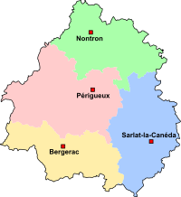 Dordognen 4 arrondissementtia (2017).